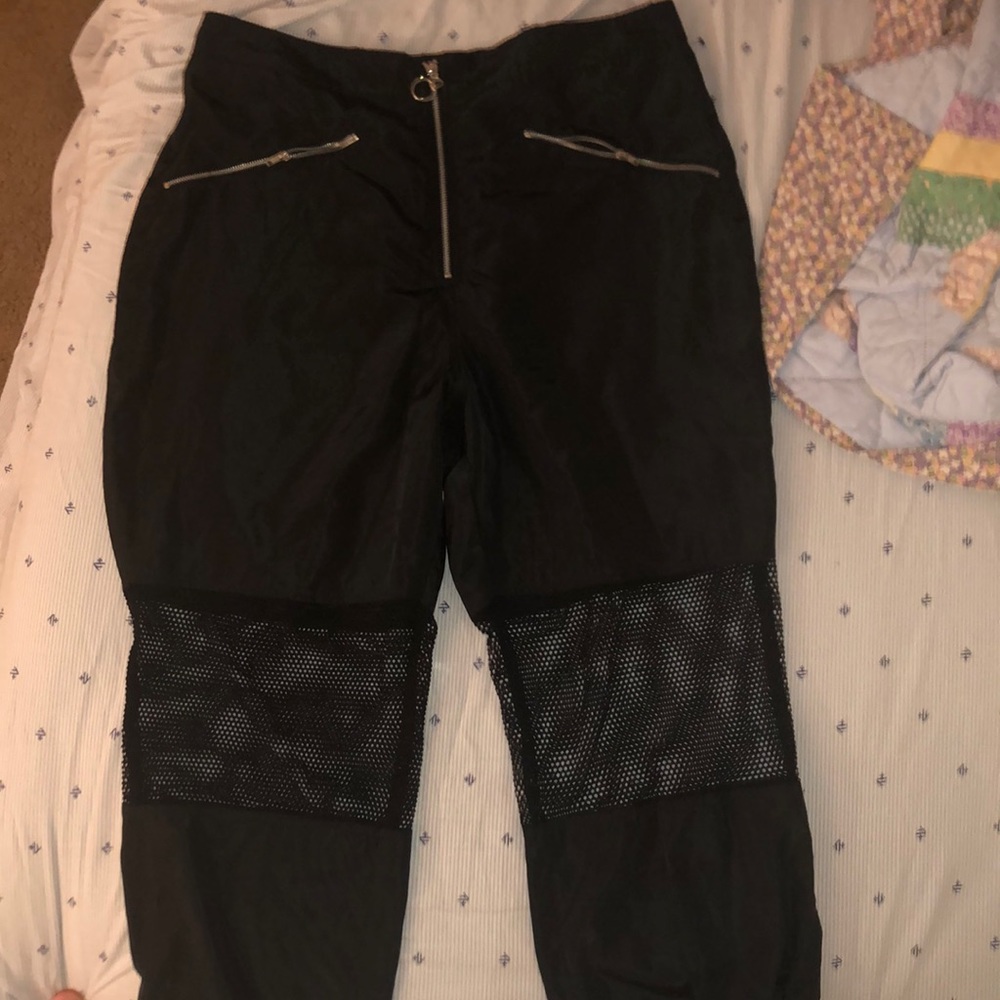 Black Silver Zipper Baggy Pants